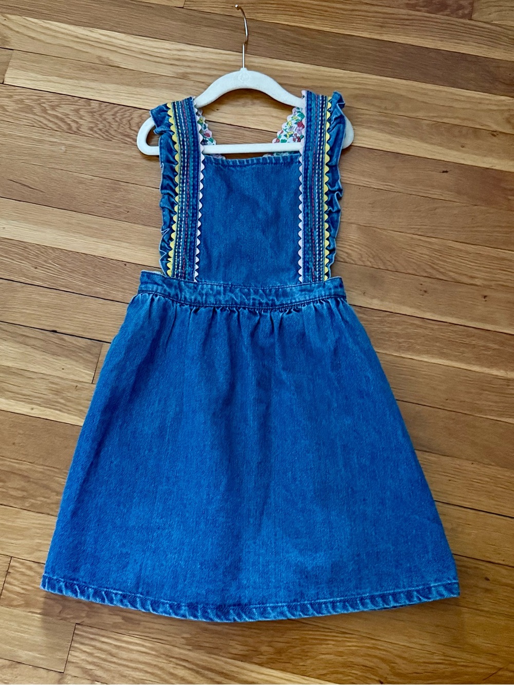 Mini Boden 8-9Y Blue Denim Woven Pinafore Dress w/Crossover Straps and Pockets
